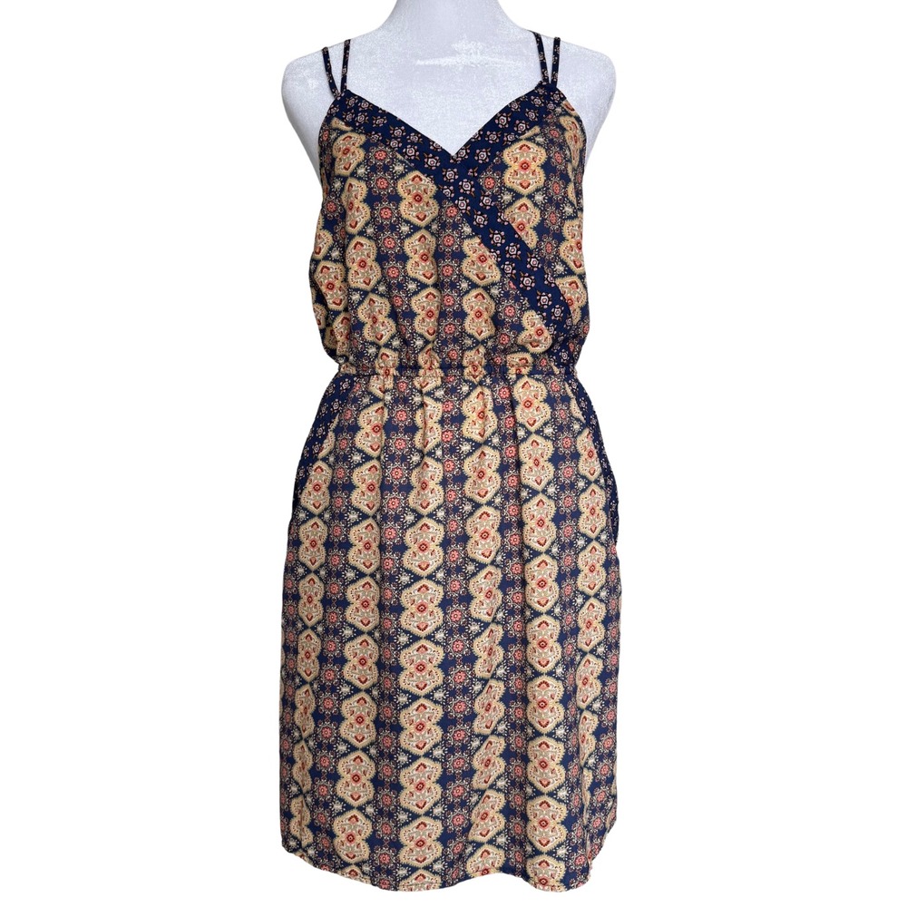 Bohemian‎ Geometric Dress Womens  Strappy Floral Pockets Chic Cottage Y2K Large